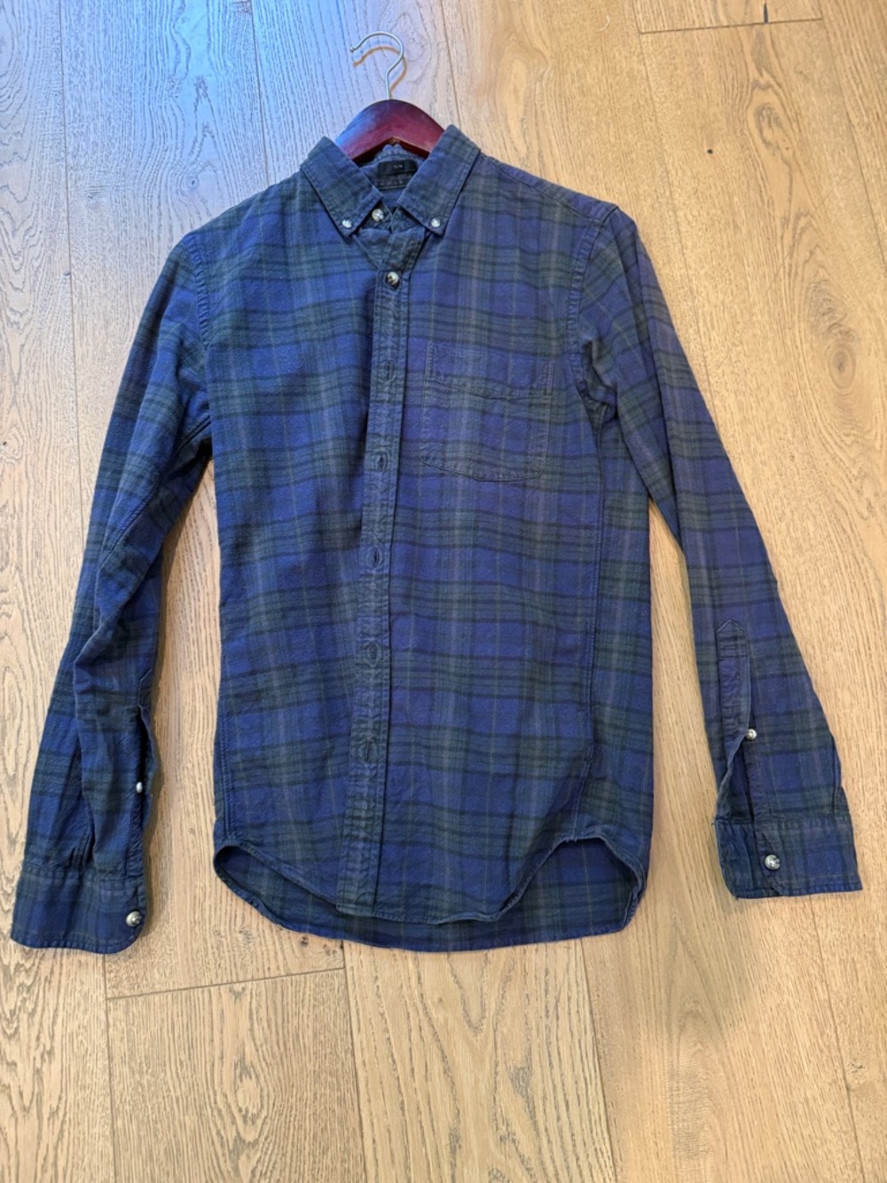 J. Crew Navy and Green Plaid Button-Down Shirt